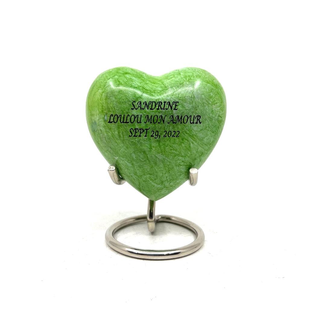 Green Small Heart Urn for Human Ashes - Mini Urns for Human Ashes - - Ashes Urn - Keepsake Urns for Human Ashes -