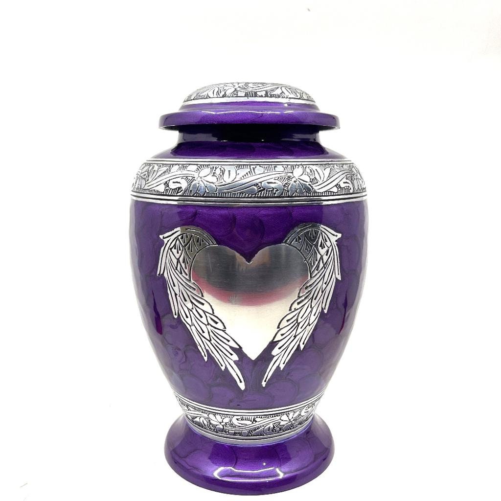 Dark Purple Adult cremation Urn for Ashes - Urns for Human Ashes  with Angel Wings and Heart - Urn - Urn - Funeral Urn from Keepsake Company