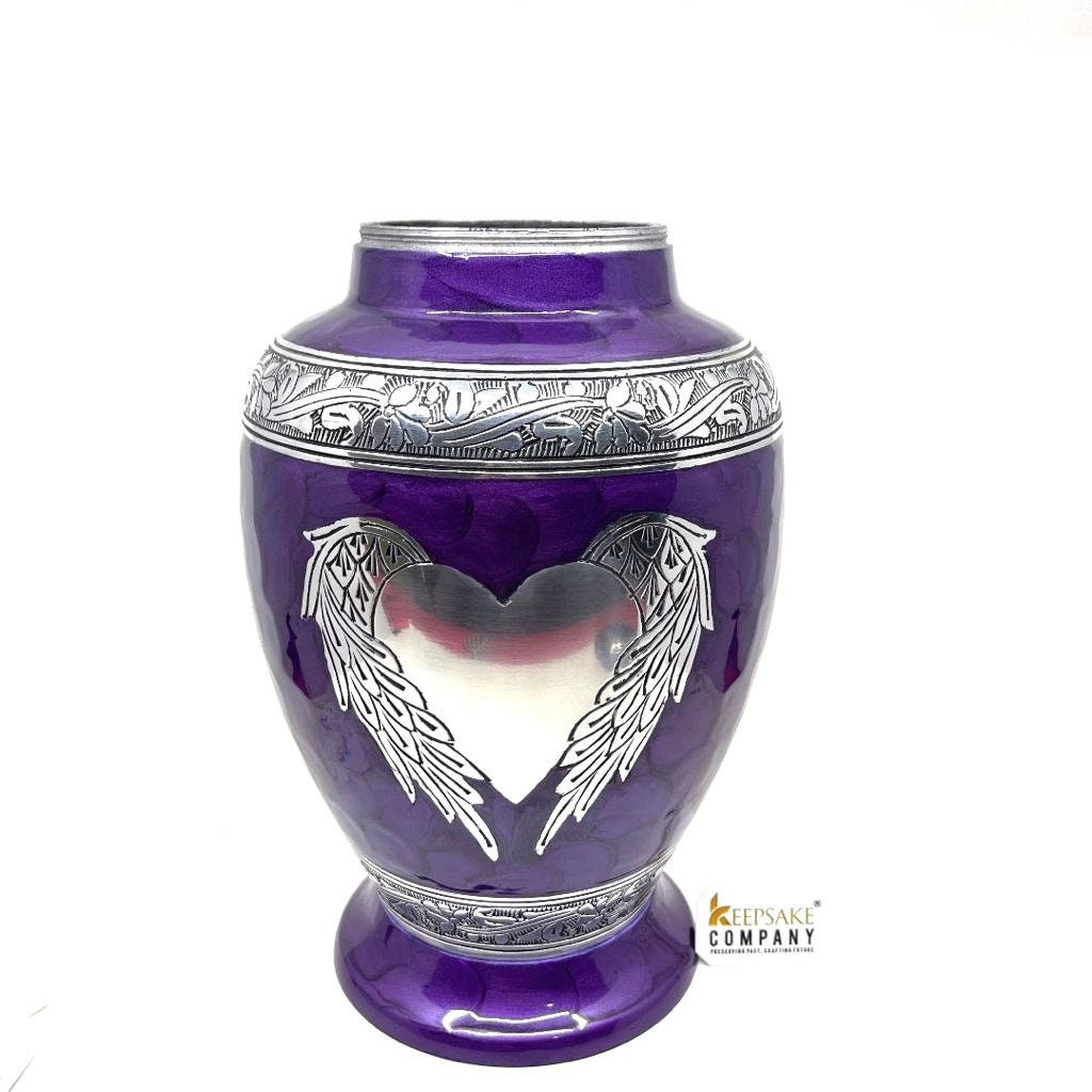 Dark Purple Adult cremation Urn for Ashes - Urns for Human Ashes  with Angel Wings and Heart - Urn - Urn - Funeral Urn from Keepsake Company