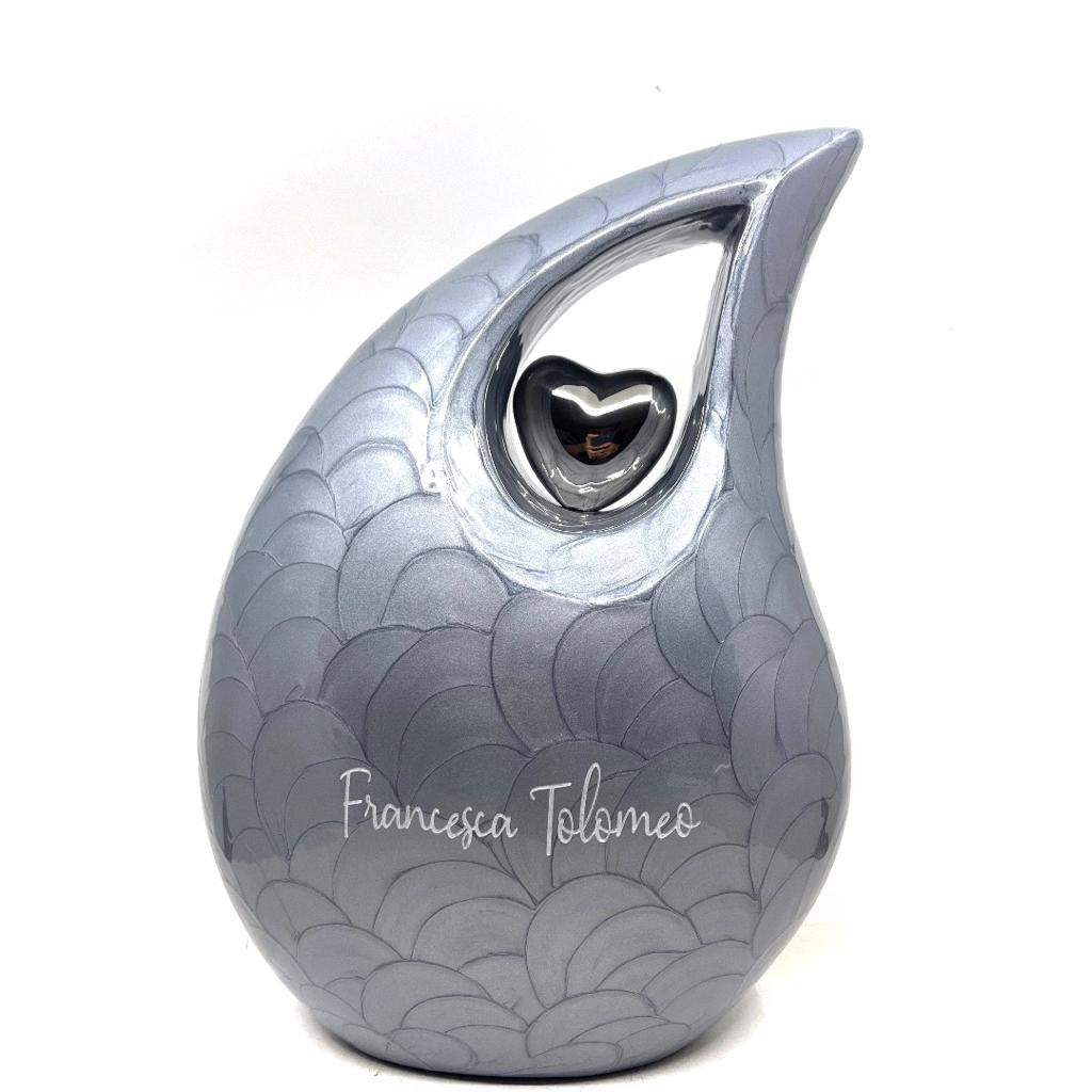 Extra Large Pearl Grey Teardrop Cremation Urn - Adult Size Funeral Urn for Human Ashes by Keepsake Company