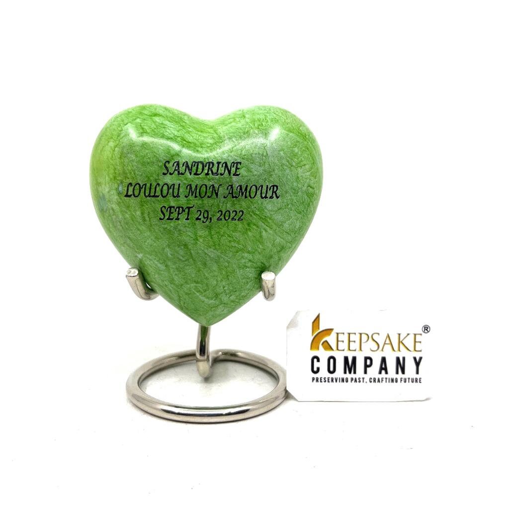 Green Small Heart Urn for Human Ashes - Mini Urns for Human Ashes - - Ashes Urn - Keepsake Urns for Human Ashes -