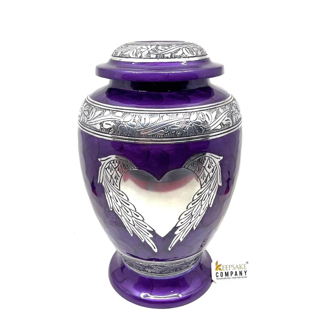 Dark Purple Adult cremation Urn for Ashes - Urns for Human Ashes  with Angel Wings and Heart - Urn - Urn - Funeral Urn from Keepsake Company