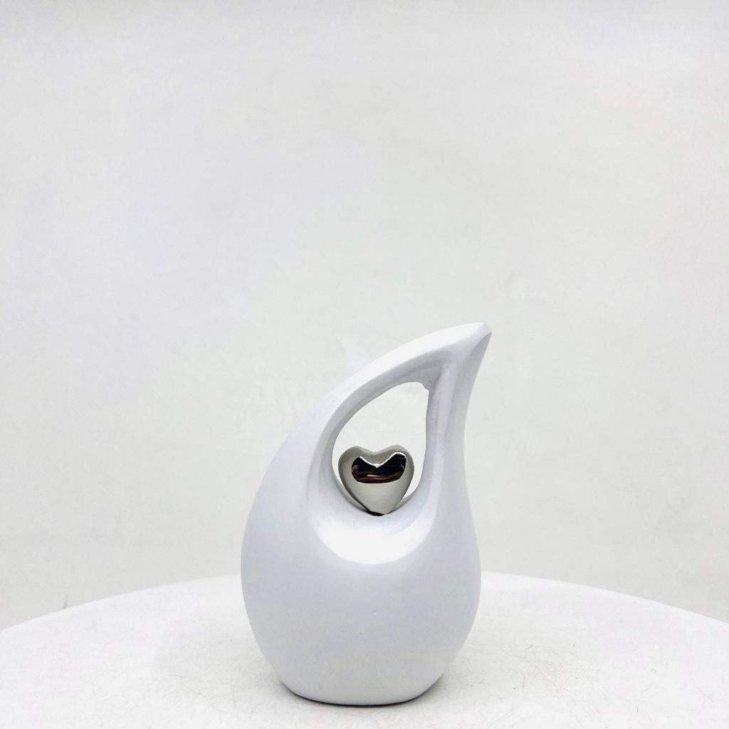 White Teardrop Small Urns for Human Ashes with Heart - Mini Urn for Human Ashes - Ashes Urn - Keepsake Urns for Human Ashes - Mini Urn - Urn