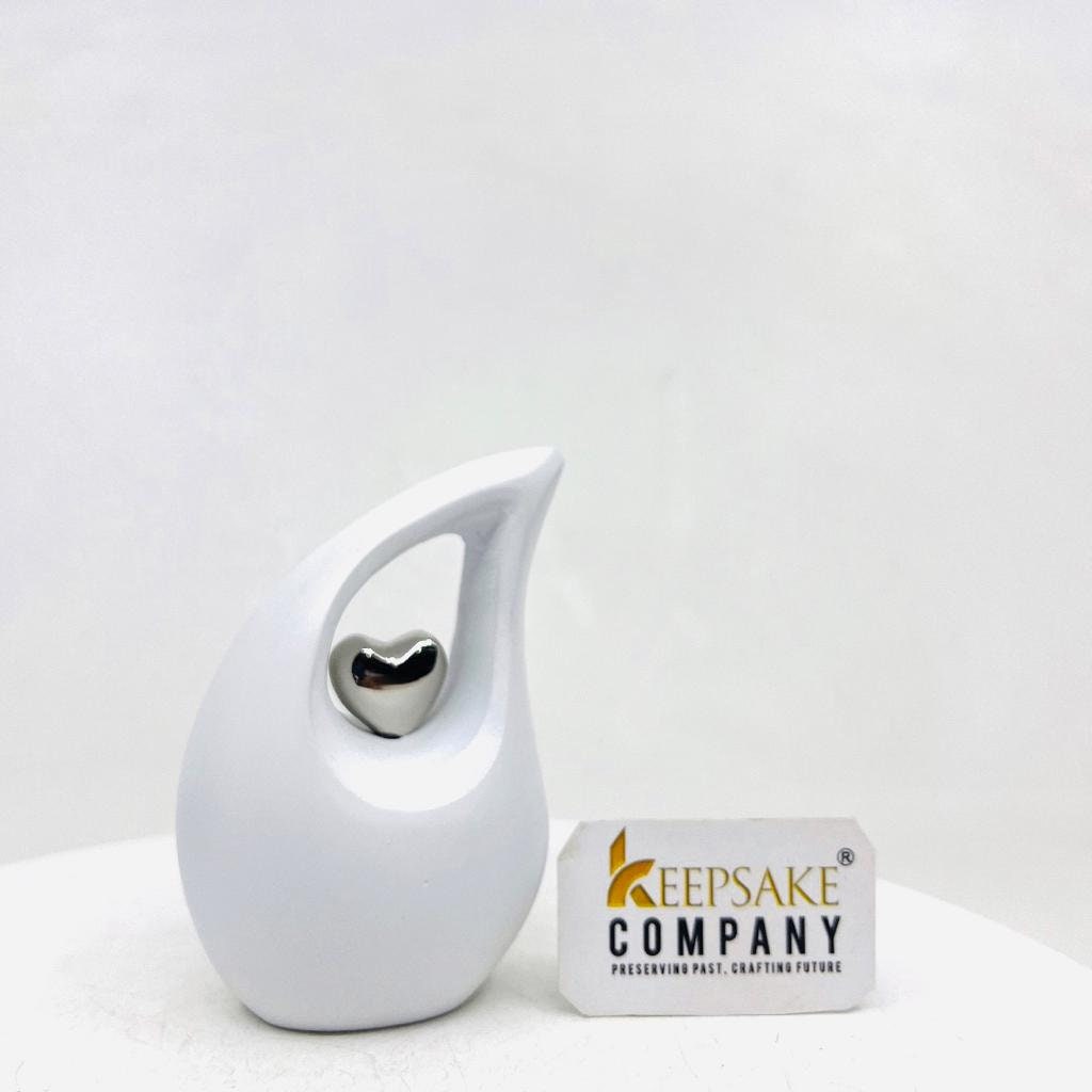 White Teardrop Small Urns for Human Ashes with Heart - Mini Urn for Human Ashes - Ashes Urn - Keepsake Urns for Human Ashes - Mini Urn - Urn
