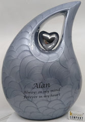 Extra Large Pearl Grey Teardrop Cremation Urn - Adult Size Funeral Urn for Human Ashes by Keepsake Company