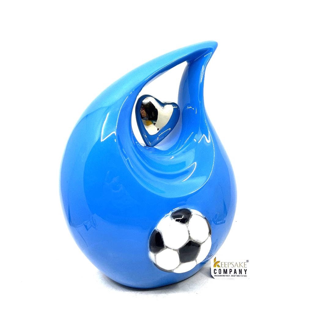 Blue Football / Soccer Teardrop Cremation Urns for Ashes -  Urns for Ashes  - Urn -  Funeral Urn - Urn for Ashes - Memorial urn - 3D Urn