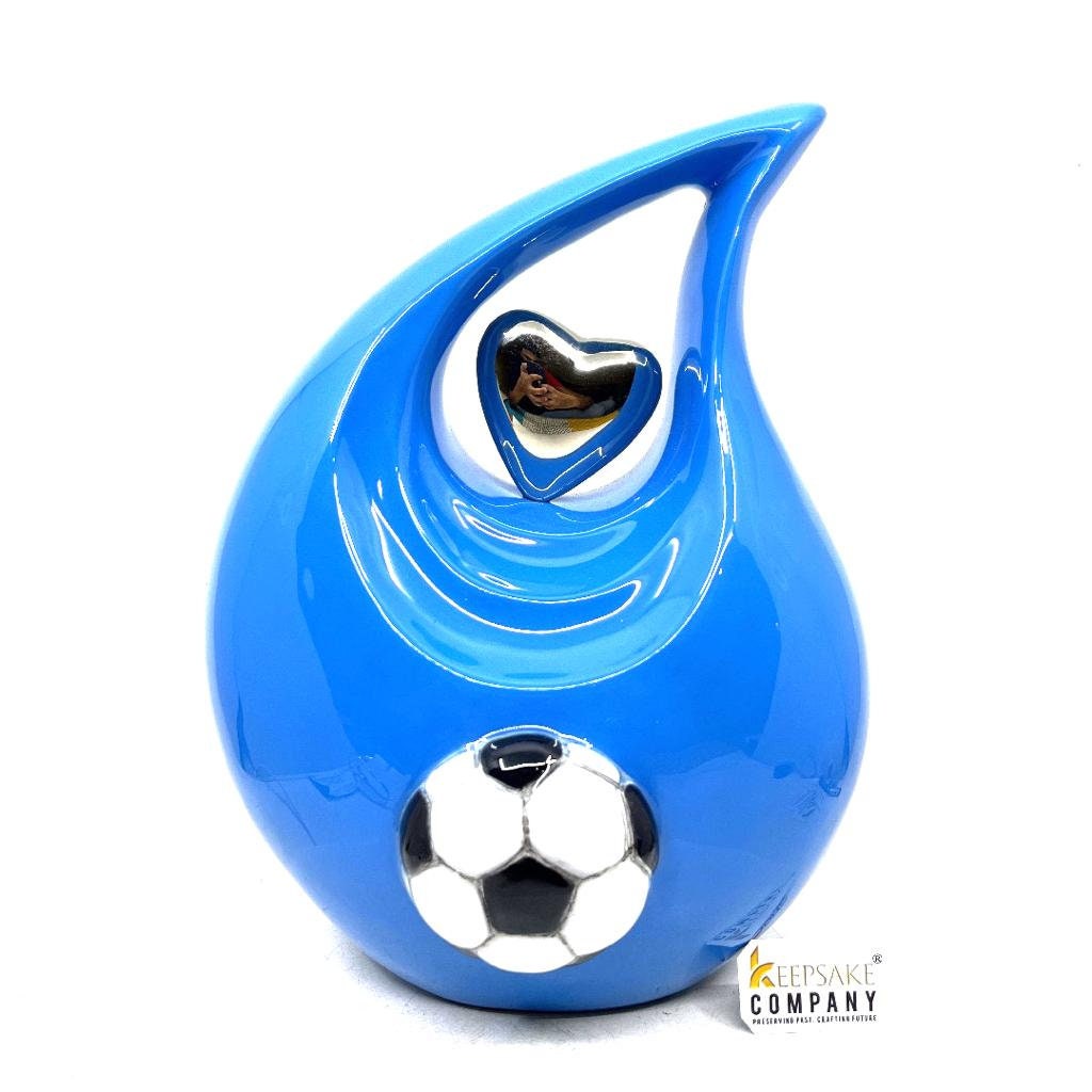 Blue Football / Soccer Teardrop Cremation Urns for Ashes -  Urns for Ashes  - Urn -  Funeral Urn - Urn for Ashes - Memorial urn - 3D Urn