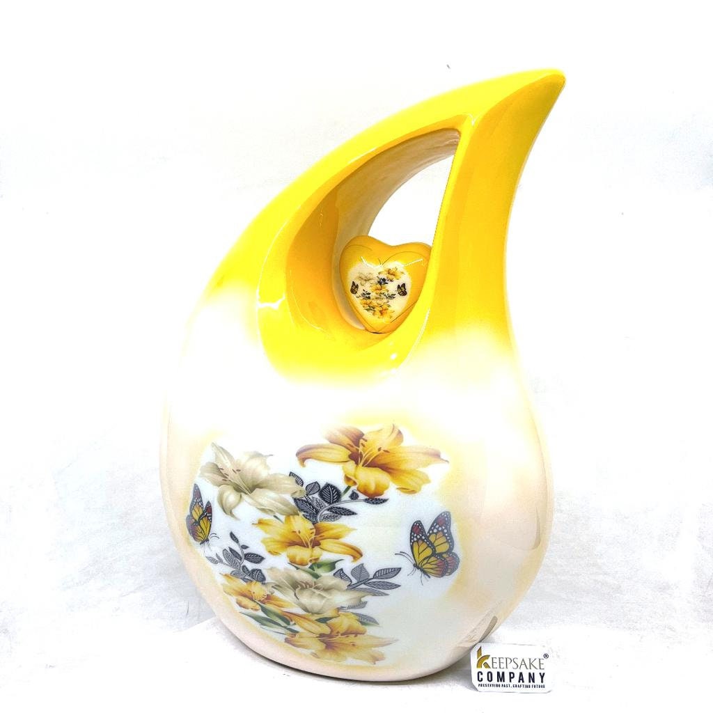 Extra Large /  Adult Yellow White Cremation Urns for Ashes - Adult Urn - Funeral Urn - Urn - Urns for Human Ashes Keepsake by Keepsake