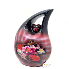 Extra Large  Adult Black Teardrop Cremation Urn with Beautiful Red Photos - Urn For Human Ashes - Memorial Urn - Personalized Urn