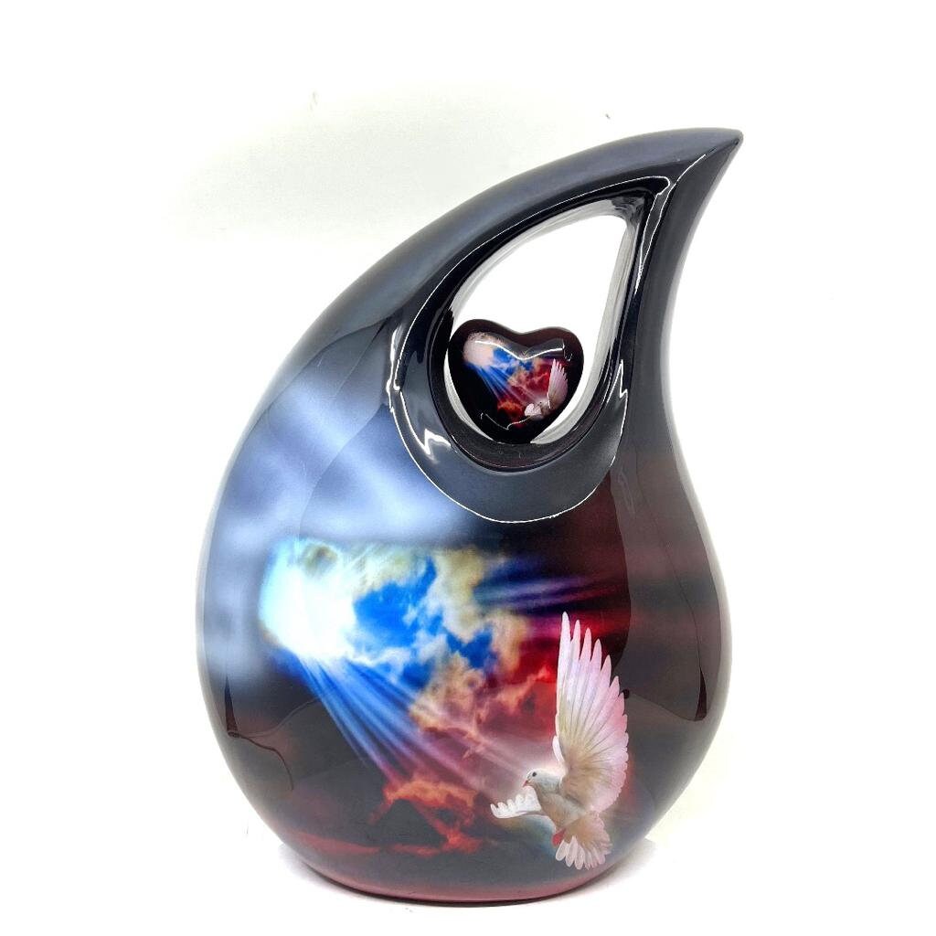 Extra Large  Adult Black Teardrop Cremation Urn with Beautiful White Dove - Urn For Human Ashes - Memorial Urn - Personalized Urn