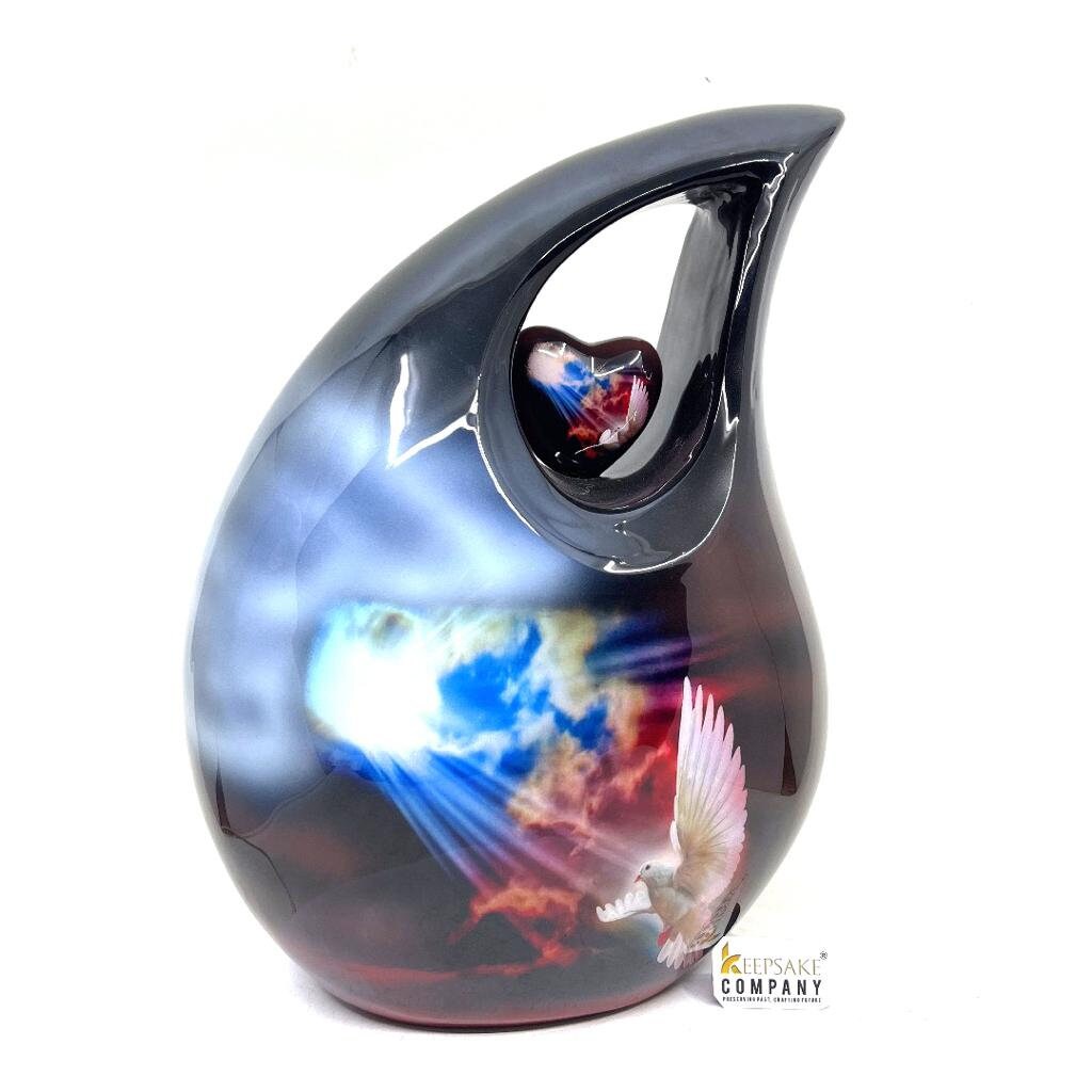 Extra Large  Adult Black Teardrop Cremation Urn with Beautiful White Dove - Urn For Human Ashes - Memorial Urn - Personalized Urn