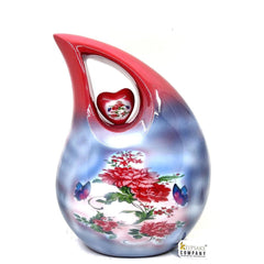 Extra Large  Adult Red Teardrop Cremation Urn with Beautiful Red flowers - Urn For Human Ashes - Memorial Urn - Personalized Urn