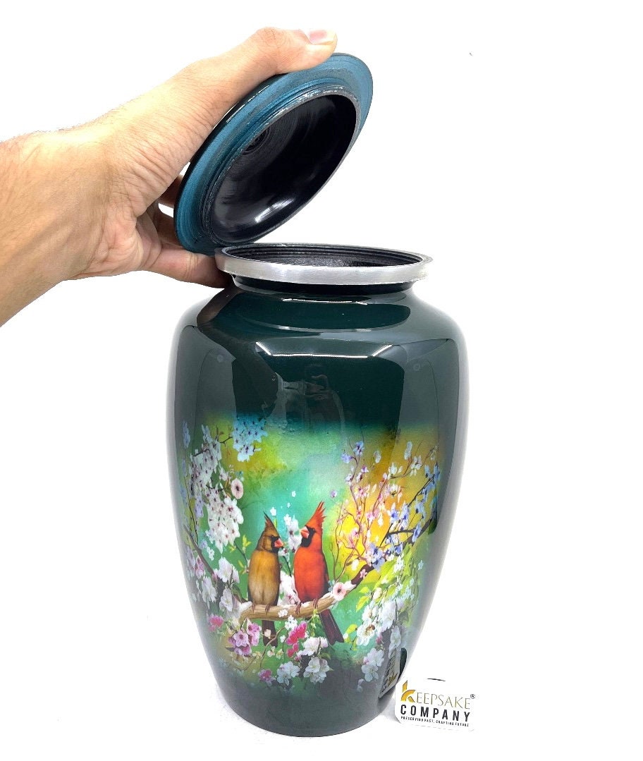 Green Cardinal Couple Adult Urn - Cremation Urns for Adult Ashes - Urns for Ashes Adult Male - Urn - Urns for Human Ashes - Decorative Urn