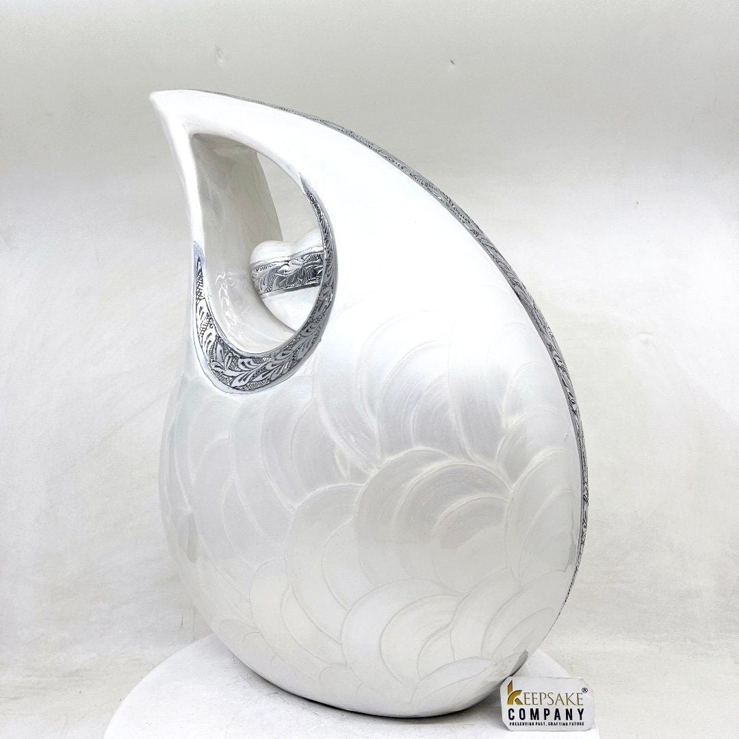 Extra Large White Pearl Cremation Urn for Adult Ashes - Elegant Memorial Keepsake & Funeral Urn for Human Ashes by Keepsake