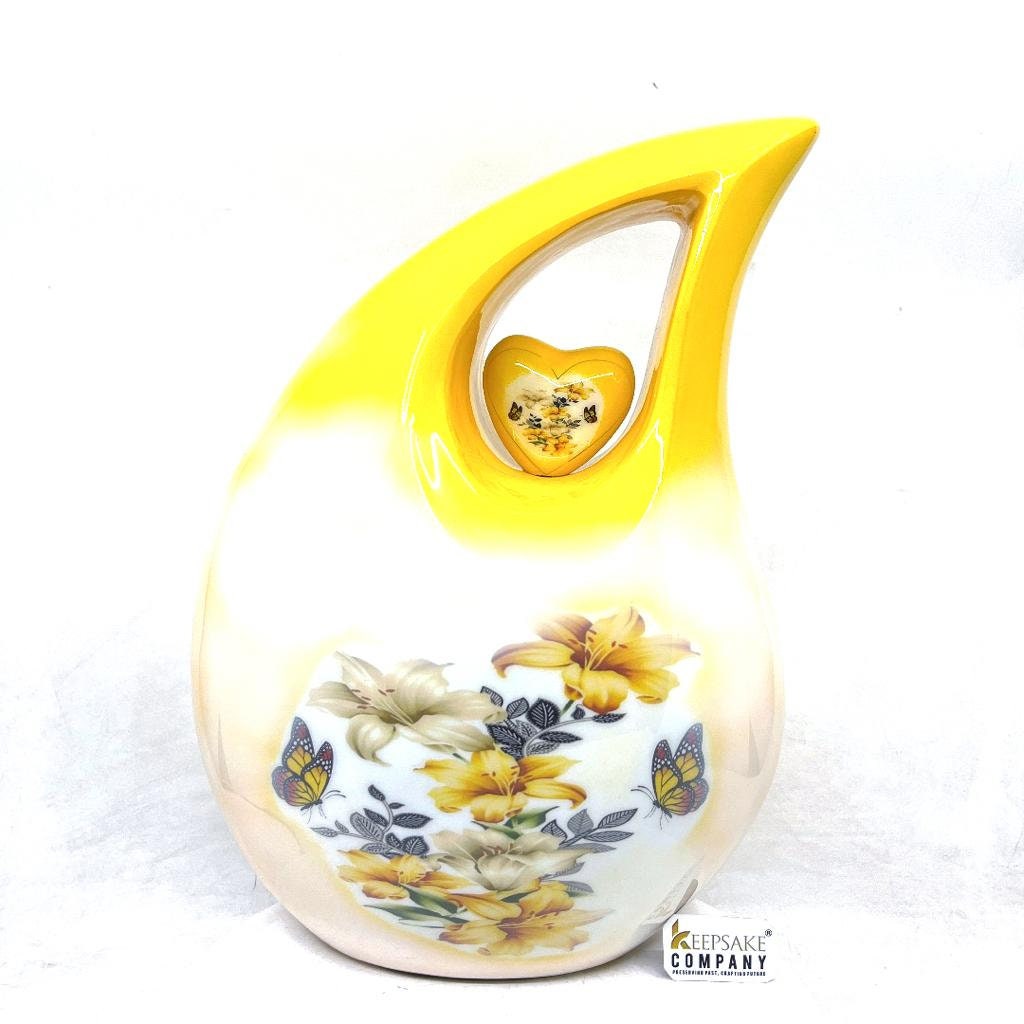 Extra Large /  Adult Yellow White Cremation Urns for Ashes - Adult Urn - Funeral Urn - Urn - Urns for Human Ashes Keepsake by Keepsake