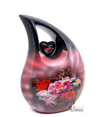 Extra Large  Adult Black Teardrop Cremation Urn with Beautiful Red Photos - Urn For Human Ashes - Memorial Urn - Personalized Urn