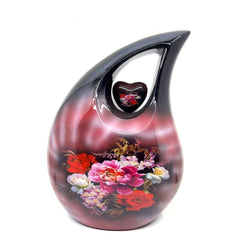 Extra Large  Adult Black Teardrop Cremation Urn with Beautiful Red Photos - Urn For Human Ashes - Memorial Urn - Personalized Urn