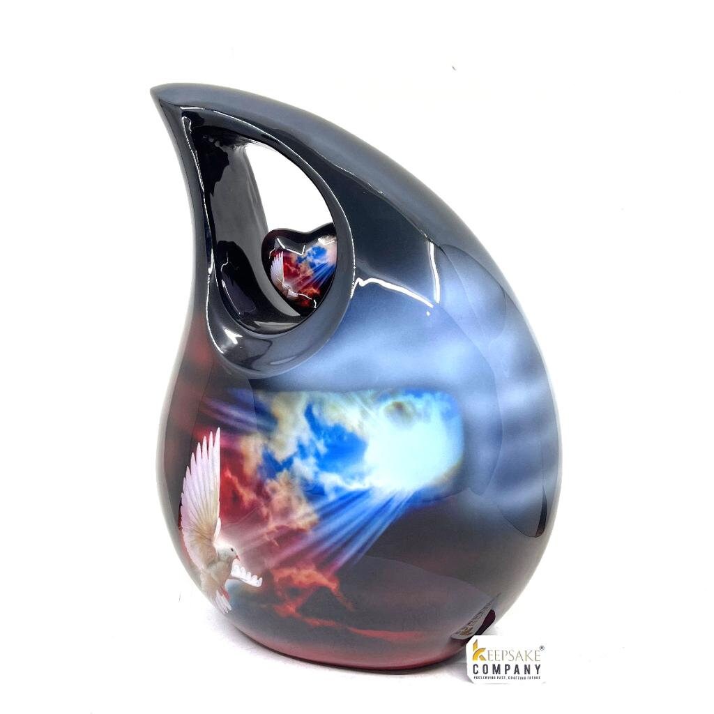 Extra Large  Adult Black Teardrop Cremation Urn with Beautiful White Dove - Urn For Human Ashes - Memorial Urn - Personalized Urn