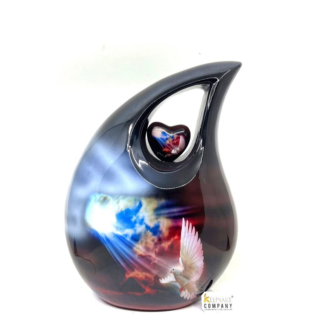 Extra Large  Adult Black Teardrop Cremation Urn with Beautiful White Dove - Urn For Human Ashes - Memorial Urn - Personalized Urn