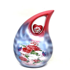 Extra Large  Adult Red Teardrop Cremation Urn with Beautiful Red flowers - Urn For Human Ashes - Memorial Urn - Personalized Urn