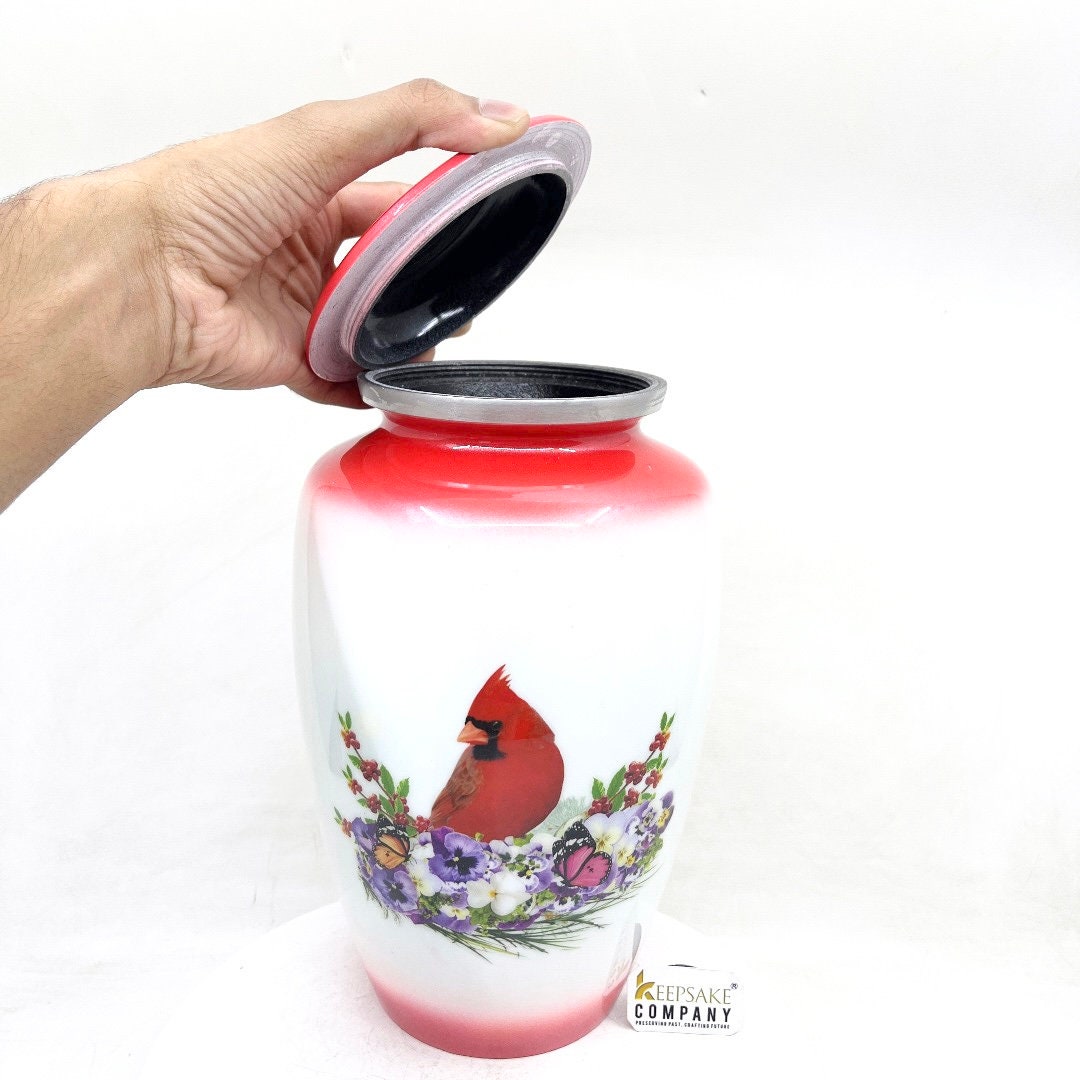 Red & White Cardinal Urn for Ash - Cremation Urns for Adult Ashes - Urns for Ashes Adult Male - Urn - Urns for Human Ashes - Decorative Urn