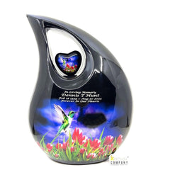 Extra Large  Adult Black Teardrop Cremation Urn with Humming Bird - Urn For Human Ashes - Memorial Urn - Urns - Personalized Urn