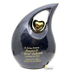 Extra Large /  Adult Black Pearl Enamel teardrop Cremation Urn with Golden Heart For Human Ashes / Urn for Ash /  Urn / Urns / Burial