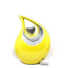 Yellow Color Teardrop Urn - Customizable Heart Insert & Font, 10" Large 2.5L Capacity for Ashes, Memorable Sympathy Gift - Urn for Ashes