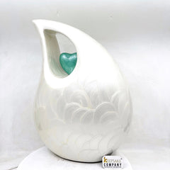 Elegant White Teardrop Urn - Personalize Heart & Text, 13-Inch Memorial Vessel, 5 L Bereavement or Funeral Keepsake , Urn for Human Ashes