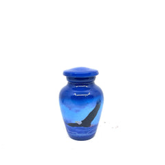 Small Urns for Ashes - Tranquil Seascape Small Urn for Ashes - Artistic Blue Vessel with Eagle Imagery, Thoughtful Remembrance Gift