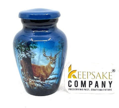 Customizable Small Urn for Ashes - Serene Blue Reindeer and Snow Landscape, Treasured Memorial Keepsake, Sympathy Gift, Mini urn for Ashes.