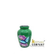 Small Urns for Ashes - Handcrafted Green Urn with Serene Blue Butterflies, Perfect Memorial Keepsake or Sympathy Gift, Mini Urn for Ashes