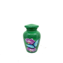 Small Urns for Ashes - Handcrafted Green Urn with Serene Blue Butterflies, Perfect Memorial Keepsake or Sympathy Gift, Mini Urn for Ashes