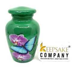 Small Urns for Ashes - Handcrafted Green Urn with Serene Blue Butterflies, Perfect Memorial Keepsake or Sympathy Gift, Mini Urn for Ashes