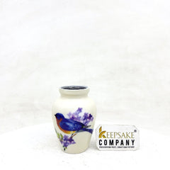 Small Urns for Ashes - Tranquil Seascape Small Urn for Ashes - Artistic White Vessel with Blue Bird Imagery, Thoughtful Remembrance Gift