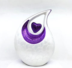 White with Purple Heart and Neck Cremation Urn - Personalized Urn Memorial Urn For Funeral - Urns For Human Ashes - Ash Urn - Urns for Ash