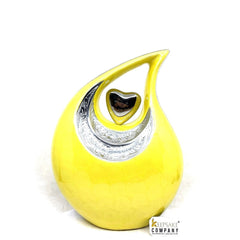 Yellow Color Teardrop Urn - Customizable Heart Insert & Font, 10" Large 2.5L Capacity for Ashes, Memorable Sympathy Gift - Urn for Ashes