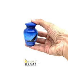 Small Urns for Ashes - Tranquil Seascape Small Urn for Ashes - Artistic Blue Vessel with Eagle Imagery, Thoughtful Remembrance Gift
