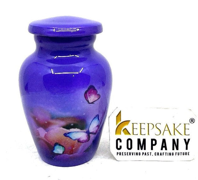 Elegant Blue Small Urn for Ashes with Delicate Butterflies, Perfect Remembrance Gift, Cherished Memorial Keepsake, Mini Urns for Ashes