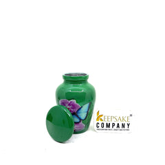 Small Urns for Ashes - Handcrafted Green Urn with Serene Blue Butterflies, Perfect Memorial Keepsake or Sympathy Gift, Mini Urn for Ashes