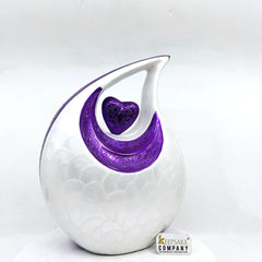 White with Purple Heart and Neck Cremation Urn - Personalized Urn Memorial Urn For Funeral - Urns For Human Ashes - Ash Urn - Urns for Ash