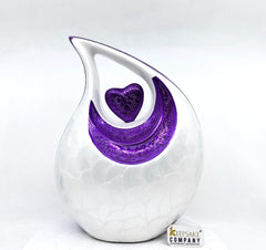 White with Purple Heart and Neck Cremation Urn - Personalized Urn Memorial Urn For Funeral - Urns For Human Ashes - Ash Urn - Urns for Ash
