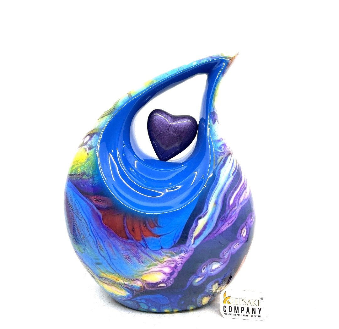 Elegant Multicolor Tear Urn for Ashes, Heart Detail, Aluminum Keepsake for Human Ash, Bereavement Gift, Keepsake Container, from Keepsake Co