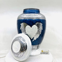 Blue White Cremation Urn for Ashes - Urns for Human Ashes  with Angel Wings and Heart - Urn - Urn - Funeral Urn - Memorial urn