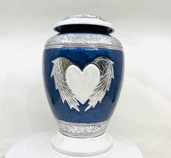 Blue White Cremation Urn for Ashes - Urns for Human Ashes  with Angel Wings and Heart - Urn - Urn - Funeral Urn - Memorial urn