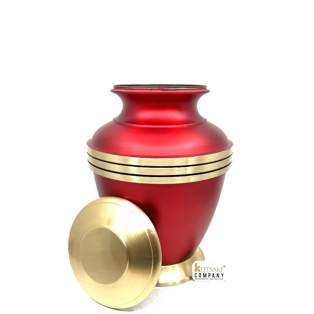 Elegant Handmade Red Cremation Urn, Customizable Metal Ashes Keeper, Adult Memorial, Thoughtful Bereavement Gift, Ash Urn from Keepsake Co.