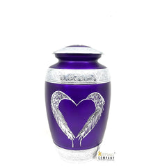 Purple Matte Cremation Urn for Human Ashes - Cremation Urn - Engraving bands - Memorial Urn - Urn for Ash - Keepsake Urn with Heart & Wings