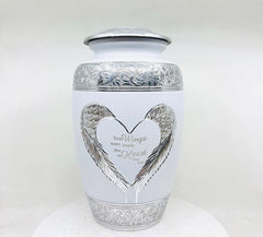 White Matte Cremation Urn for Human Ashes - Cremation Urn - Engraving bands - Memorial Urn - Urn for Ash - Keepsake Urn with Heart & Wings