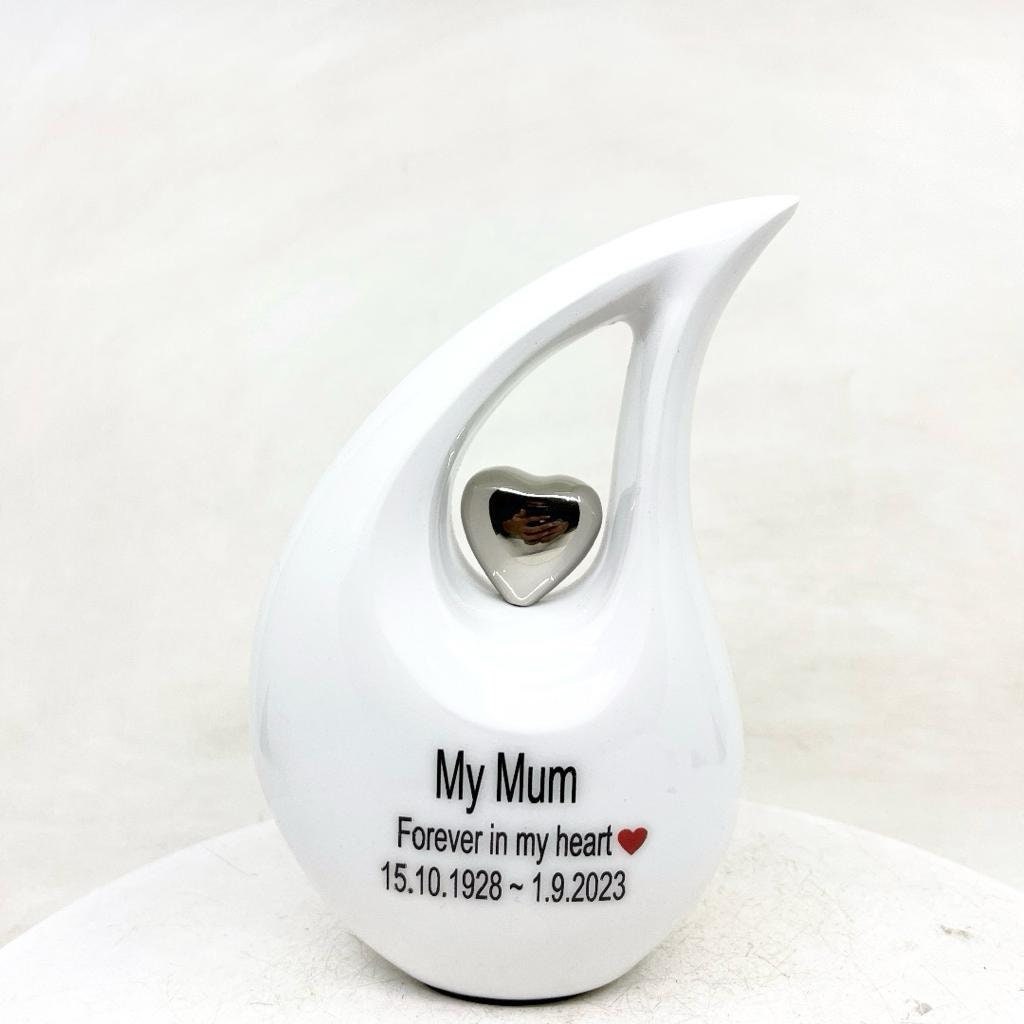 White Glossy Teardrop metal Cremation Urn in Medium size (6 Inches/ 15 centimeters) height - Memorial Urn - Ash Urn - Urn for Ashes - Urns