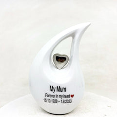 White Glossy Teardrop metal Cremation Urn in Medium size (6 Inches/ 15 centimeters) height - Memorial Urn - Ash Urn - Urn for Ashes - Urns